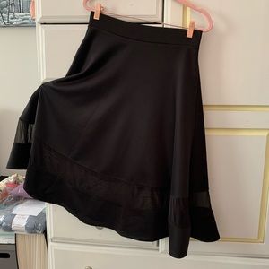 Black Skirt with Mesh Panel, Midi Skirt